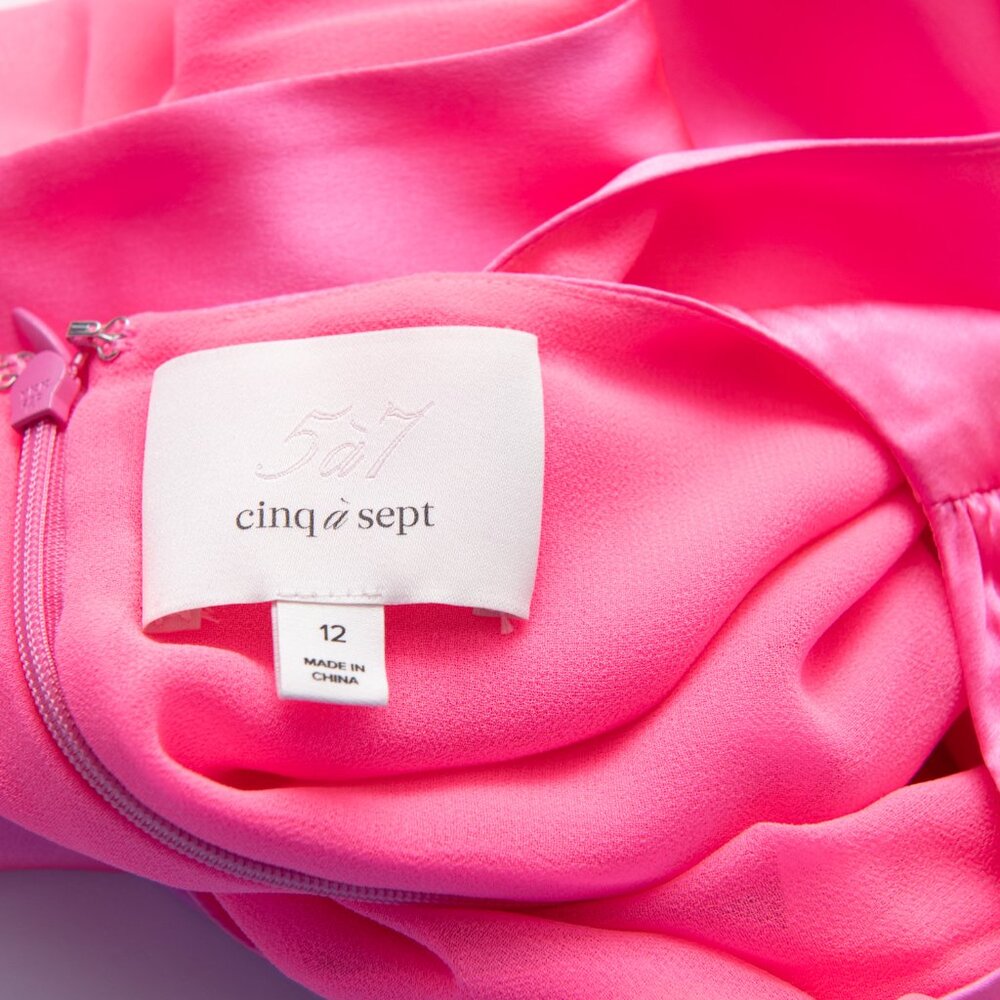 Cinq à Sept Cates Dress Asymmetric Silk Sleeveless Ruffle Trim Midi Pink Size 12 - Picture 3 of 7
